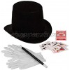Funny Party Hats Magician Costume 4 Pc Set Magician Hat Wand  Gloves & Bonus Cards Magician Kit