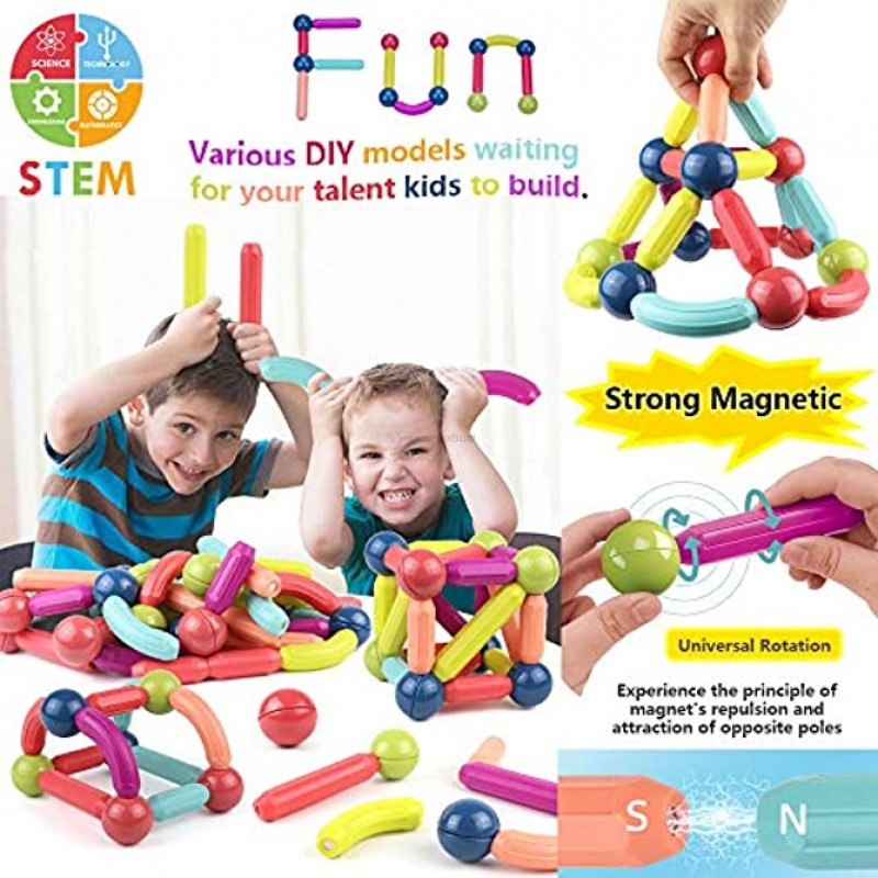 COUOMOXA 42 Pieces Magnetic Building Sticks Blocks Toy Stem Educational Construction Toys 3D Magnet Building Puzzle Toys Gift for Kids and Toddler