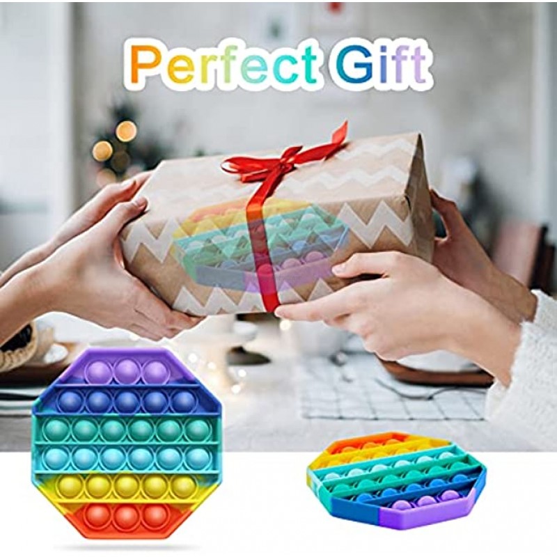 Push Pop Bubble Sensory Fidget Toy Poke Pop Toys Autism Special Needs Stress Reliever Silicone Stress Reliever Toy Anxiety Relief Toys for Kids and Adult,Rainbow Octagon