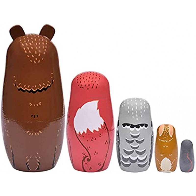 HYSIGUAN Russian Nesting Doll Wooden Toys Nesting Animal Toys 5-Pieces for Kids Toddlers Christmas Birthday Mother's Day Decoration Gift