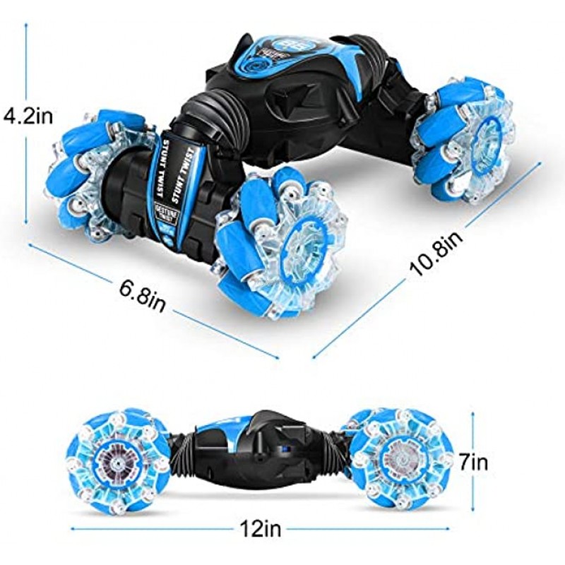 Gesture Sensing RC Stunt Car Remote Control Toy Cars 4WD 2.4GHz Double Sided Rotating Off Road Vehicle 360° Flips with Lights Music,Toy Cars for Boys Birthday Blue