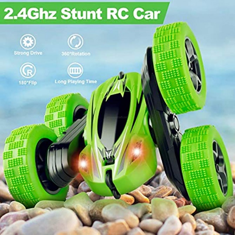 Remote Control Car ORRENTE RC Cars Stunt Car Toy 4WD 2.4Ghz Double Sided 360° Rotating RC Car with Headlights Kids Xmas Toy Cars for Boys Girls Green