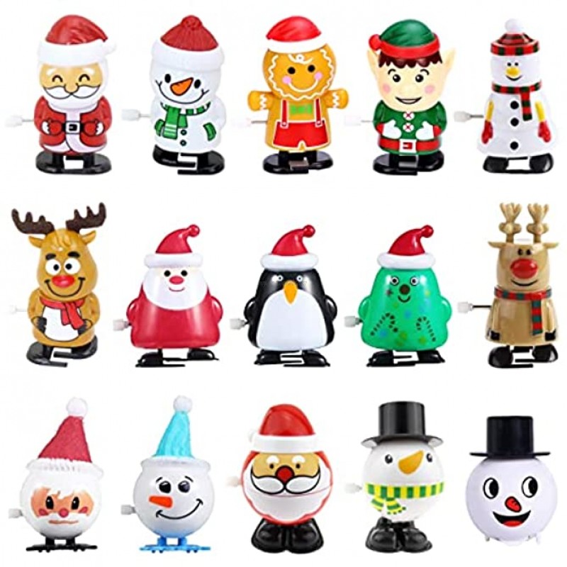 PTFNY 15 Pack Christmas Wind up Toys Christmas Stocking Stuffers for Christmas Goody Candy Bag Filler Holiday Party Favors Gifts
