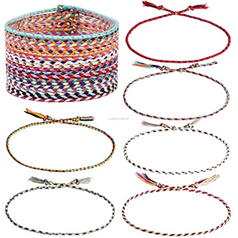 Dxhycc 24 Pieces Woven Friendship Bracelets Handmade Braided Friendship Bracelet with a Sliding Knot Closure for Kids and Adults Party Favors