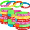 Happy Birthday Rubber Bracelets Colored Silicone Bracelets for Teenagers Birthday Party Favors for Happy Birthday Party Supplies 24 Pieces Style Set 1