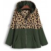 Womens Long Coats Jackets Hooded Leopard Print Patchwork Fleece Lined Loose Warm Padded Parka Plus Size HebeTop